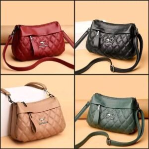 মহিলাদের জন্য প্রিমিয়াম কুইল্টেড ক্রসবডি লেদার ব্যাগ – ট্রেন্ডি শোল্ডার পার্স (৪টি রঙে উপলভ্য)